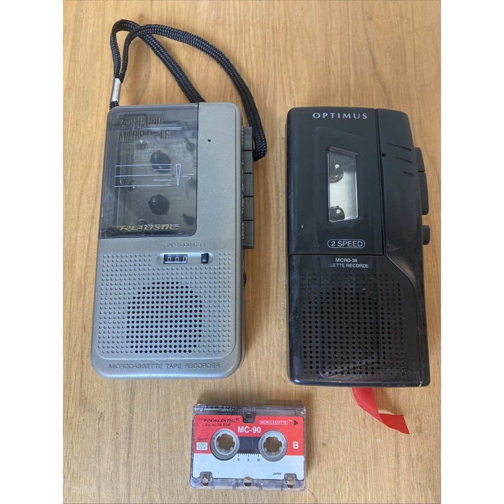 Vintage Optimus Micro 38 & Realistic Micro 16  Cassette Voice‎ Recorders READ